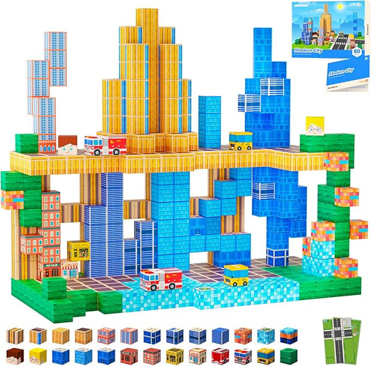 Magnetic Blocks, Modern City Edtion, Magnetic Building Cubes Boys & Girls Toys Age 3-5 4-8 5-7 Sensory Gift for Kids，Magnets Cubes，Upgraded STEM Gift, 1.2 Inches,