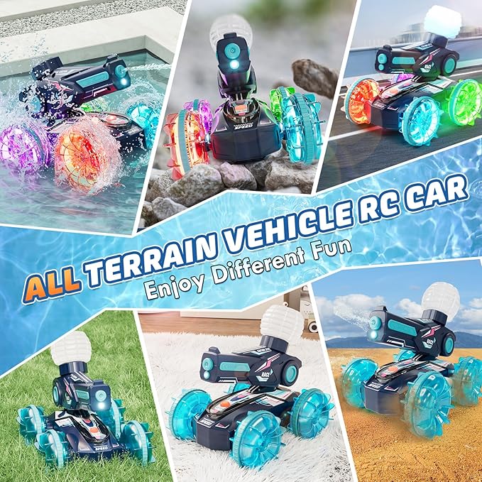 Lehoo Castle Amphibious Remote Control Car, 4WD RC Cars for Boys Age 8-12 with Water Gun, Remote Control Boat for Kids, Toys for 6 7 8 9 Year Old Boy