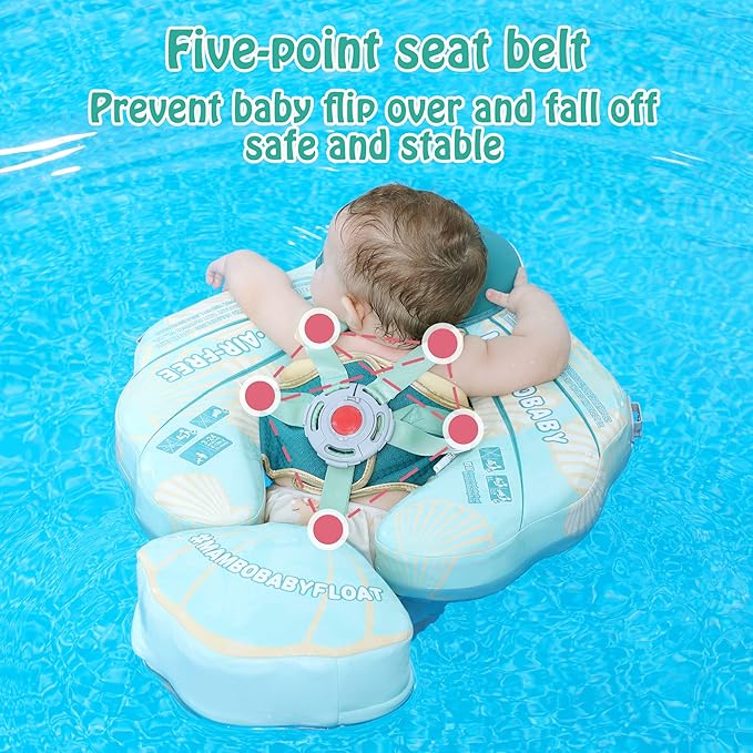 Mambobaby Float Add Tail Baby Swim Float with Canopy Solid Pool Infant Swim Trainer Swimming Training Lying Air Free Water Floats Non-Inflatable Waist Swim Ring for Toddlers (Shell - Purple)