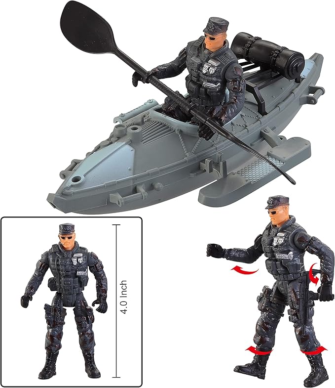 JOYIN Military Toy Set, Airplane, Role Play Fighter Jet with Soliders, Army Men Action Figures, Snowmobile, Kayak Boat, Army Toys for Boys Age 4-7, Kids Birthday Easter Presents