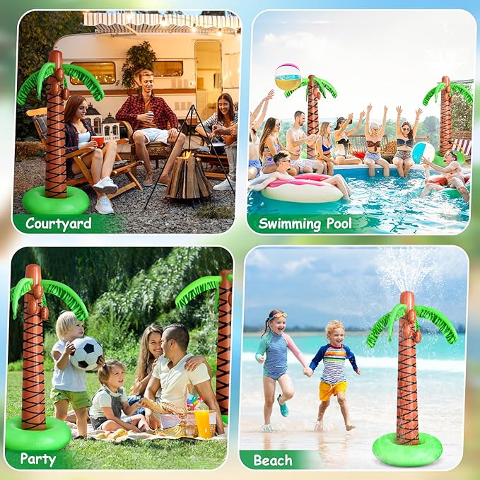 62" Inflatable Palm Tree Sprinkler, Summer Water Spray Toy with Stable Base – Outdoor Play for Backyard, Pool, Beach & Tropical Party Decorations