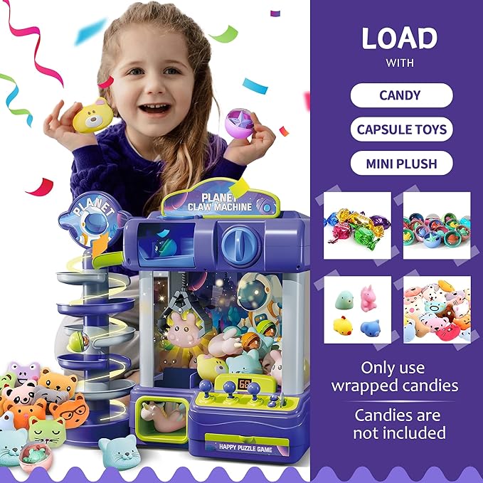 2 in 1 Big Claw Machine for Kids with Toys Inside, Arcade Games Vending Machine, Mini Claw Game Arcade Toy, Home Party Easter Birthday Gifts for Girl & Boys Age 3+