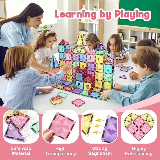 Magnetic Building Tiles 120 PCS Magnets Stacking Kids Toys STEM Sensory Games Educational Construction Toys Christmas Toy Gift for Boys and Girls 3 4 5 6 7 8 9+Year Old