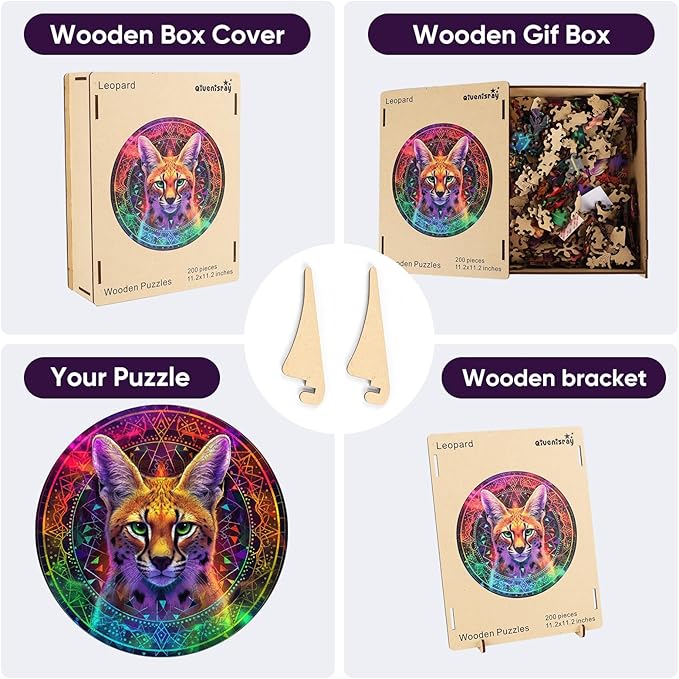 Wooden Jigsaw Puzzles-Leopard, 200pcs,11.3x11.3in,Medium，Wooden Puzzles for Adults,Unique Shape Animal Adult Puzzles,Irregular Wood Puzzles Best Gift for Adults and Kids Family Game