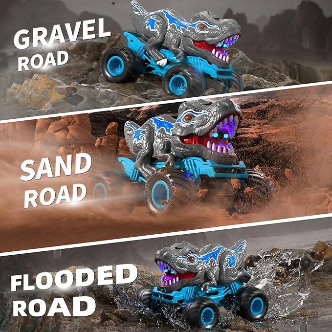 Remote Control Dinosaur Car for Boys Kids, 2.4Ghz RC Dinosaur Truck for Toddlers, Electric Hobby RC Car Toys with Light & Sound Spray Christmas Birthday for 3 4 5 6 7 8 Year olds Kids Boys