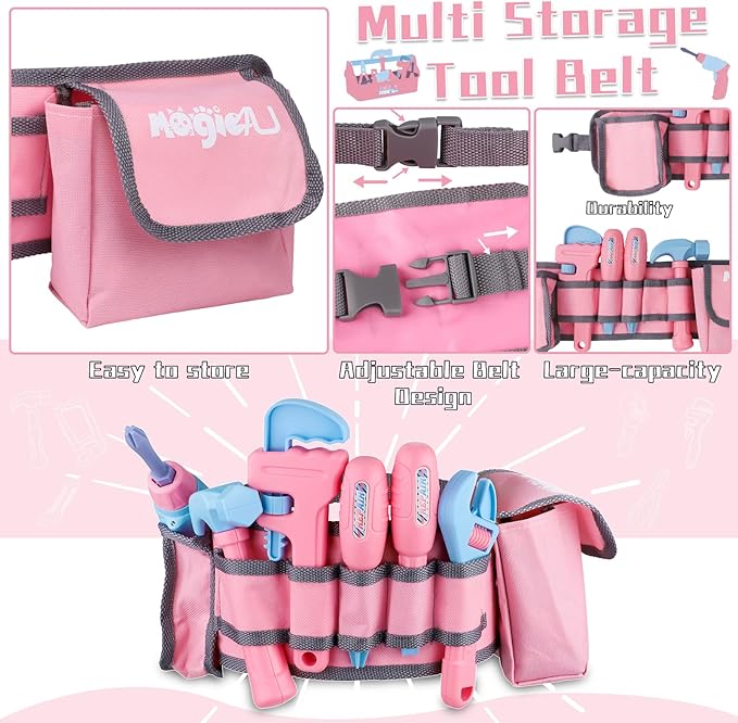 Kids Tool Set, 48PCS Toddler Tool Set with Electronic Toy Drill & Kids Tape Measure,Pretend Play Construction Toys Costume with Kids Tool Belt & Gloves,Toy Tools Box for Girl Boy Ages 3-8