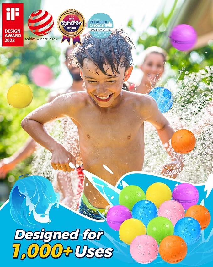 SOPPYCID Reusable Water Bomb balloons, Summer Toy Water Toy for Boys and Girls, Pool Beach Toys for Kids ages 3-12, Outdoor Activities Water Games Toys Self Sealing Water Splash Ball for Fun(4Pack)