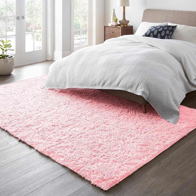 Ophanie Pink Area Rugs for Bedroom Girls, 6x9 Kids Fluffy Fuzzy Furry Shag Carpet, Plush Soft Cute Baby Shaggy Bedside Indoor Floor Rug for Teen Dorm Home Decor Aesthetic, Nursery