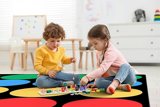 Classroom Rug 8' x 12' Polka Dots Educational Carpets 24 Seats for Class