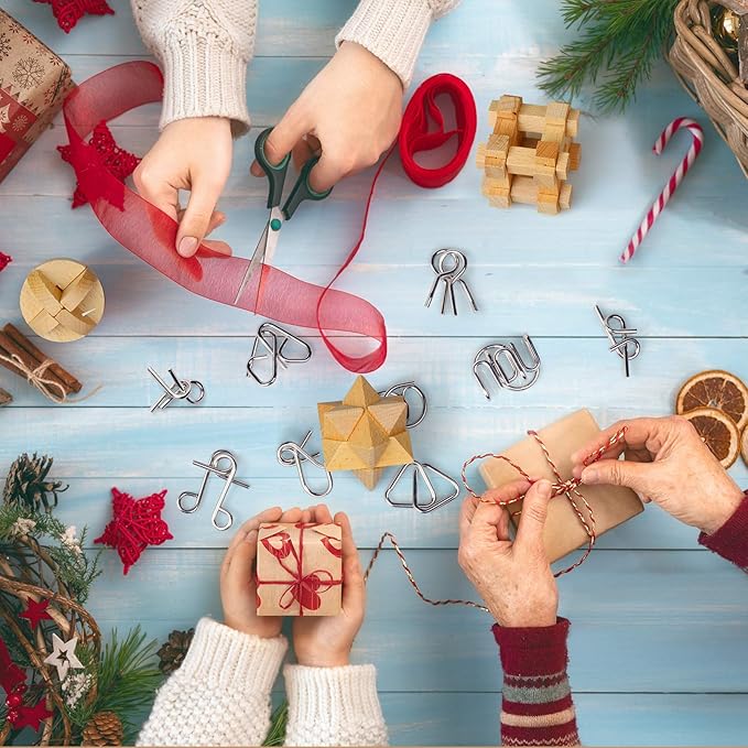 Brain Teaser Puzzles - 28 Pc Mind & IQ Puzzles, Wooden & Metal, 3D, Unlock Interlock, for Teens