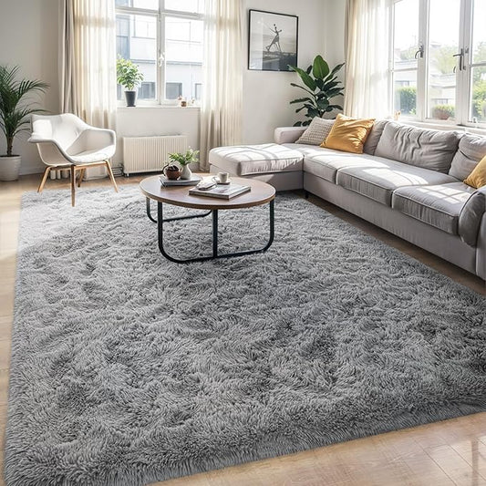 Grey Fluffy Soft Living Room Bedroom Rug, 4x6 Area Rugs Super Soft Shaggy Carpet for Living Room Classroom Kids Babys Playroom Toddler Nursery Dorm Home Decor, Modern Indoor Non Slip Rug