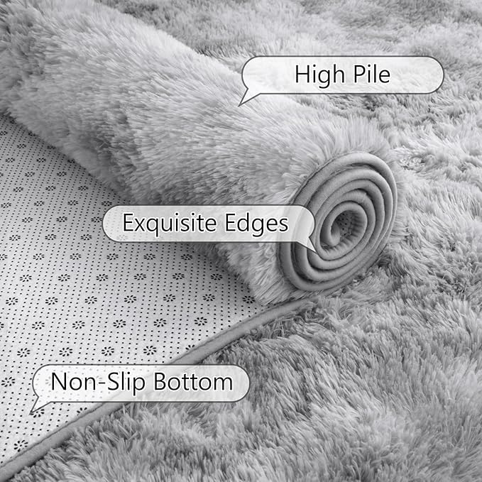 AROGAN 2x6 Feet Soft Runner Rugs for Bedroom Plush Fluffy Rug, Shag Furry Area Rug Carpet Non Shedding for Nursery Children Kids Girls Room Home Hallways Decorative, Grey and White