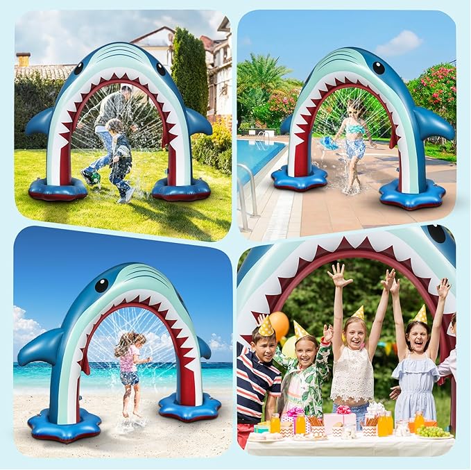 Anpro Giant Shark Sprinkler Kids Inflatable Water Toy Summer Outdoor Play Sprinkler