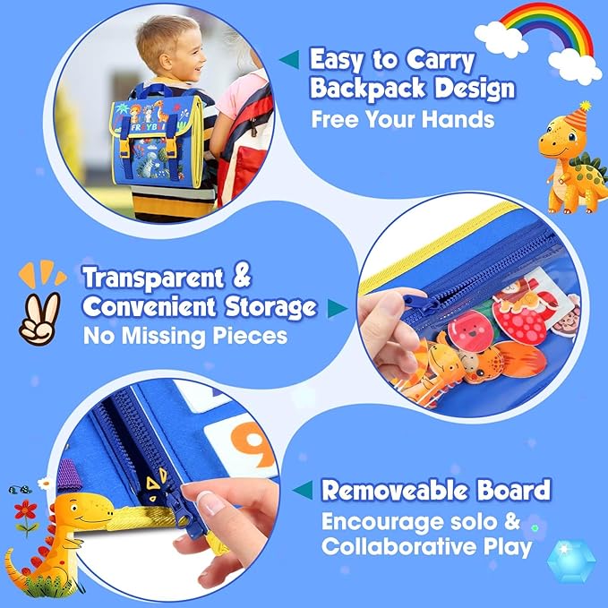 Blue Montessori Busy Board Book for Toddlers 1-3, Montessori Toys for 1-3 Year Old Boy Birthday Gift, Educational Quiet Activity Books for Toddlers, Airplane Car Travel Toys for Ages 1-3 2-4