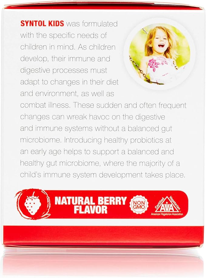 Arthur Andrew Medical, Syntol Kids, Daily Probiotic Supplement for Digestive Health and Young Immune Systems, No Sugar or Artificial Sweeteners, Berry Flavor, Vegan, 30 Sachets