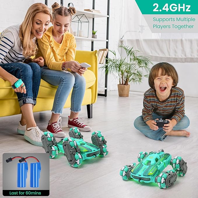Cool 8WD RC Stunt Car for Kids Ages 6 7 8-12 13 14 Year Old - Remote & Gesture Hand-Controlled Toy with Lights & Music, Rotating Drift Car for Boys, 2.4Ghz