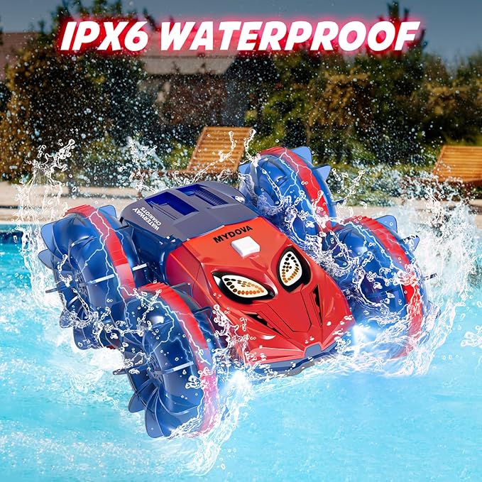 Amphibious RC Monster Truck - 2.4GHz 4WD 360Rotating All Terrain Waterproof RC Car Boat for 8-12 Year Old Boys