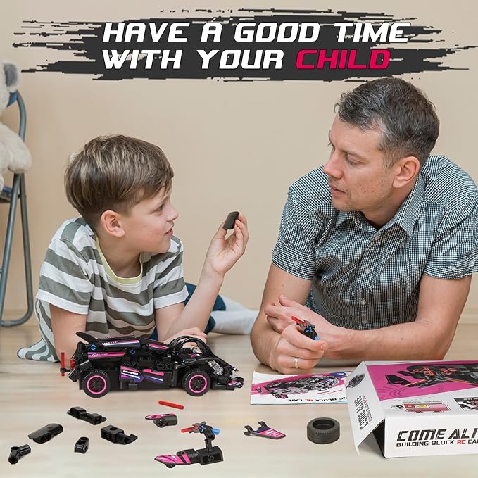 STEM Toys for 6-10 Year Old Boys Girls - 306 pcs RC Car Building Block Set - Remote Control Racing Car Building Toy Sets Kit for Kids (Black)