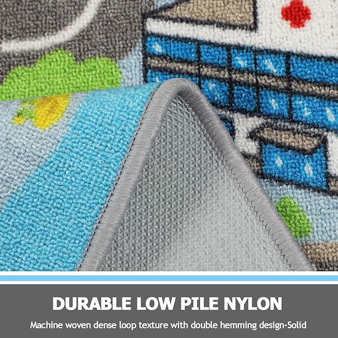 Capslpad Sky Blue Car Road Kid Rug Carpet Playmat for Playoom Traffic Road Kids Play Mat for Toddler Non Slip Washable City Map Race Track Carpet Rug for Kids Room Bedroom Nursery Room Decor,6.6'x5'