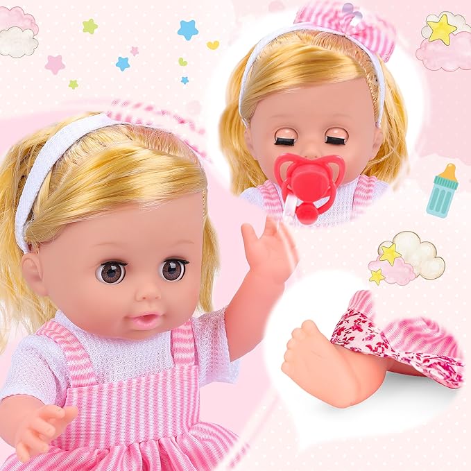 Baby Care Doll Toys Set, 36PCS Doll Playset, Hair Salon Pretend Play Toddler Doll Toys Incl 14'' Baby Doll Toy, Backpack, Hair Dryer, Hair curler, Xmas Gifts for Age 3 4 5 6+ Years Old Girls Kids