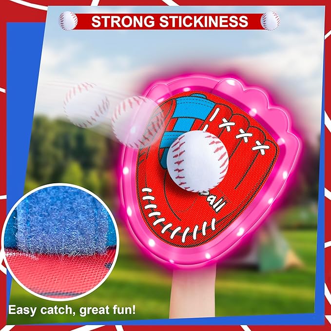 Toss and Catch Ball Game Set,Light-Up Kids Baseball Glove Sticky Mitt, Velcro Ball and Catch Games for Kids Ages 3-12, Football & Baseball Camping/Yard/Outdoor Sports Toy,Outdoor Game for Kids