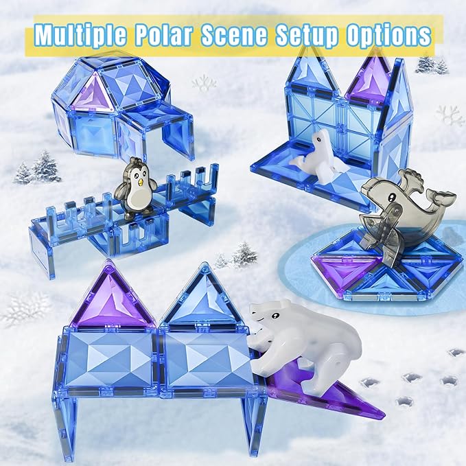 Magnetic Tiles Frozen Toys Magnetic Building Blocks for Toddlers, Arctic Animals Magnet Tiles Set for Age 3 4 5 6 Kids, 30PCS Stem Educational Toys for Girls Boys, Gift for Birthday Christmas Party