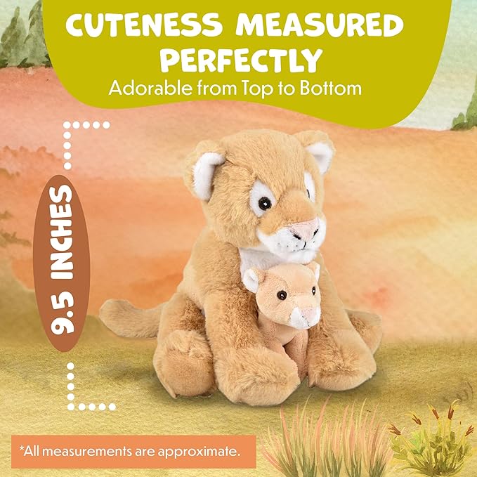 Mom and Baby Stuffed Animals for Boys & Girls, Safari Baby Shower Decorations, Nursery Decor, Zoo Animals for Toddlers, Quality Realistic Toys for Kids, Cute, Soft, Huggable, Squeezable (9.5" Lioness)
