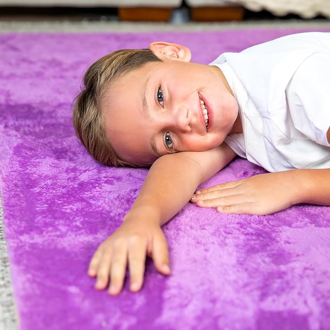 16 Piece Carpet Squares Puzzle Mat 49" x 49" Plush Interlocking Carpet Tiles, Foam Floor Tiles for Baby Play Mat - Kids Soft Play Floor Mats, Anti Slip Jigsaw Flooring Playmat Playroom Rug (Purple)