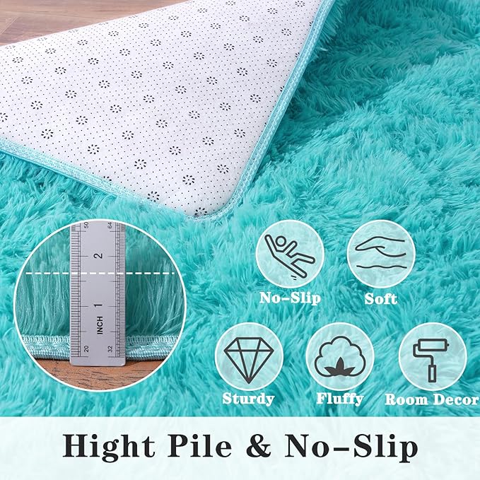 Super Fluffy Area Rug for Bedroom, Modern Shag Blue Area Rugs, Soft Plush Small Carpet for Kids,Girls Boys and Teens Decorations for Living Room Dorm Nursery Classroom, 9x12 Feet