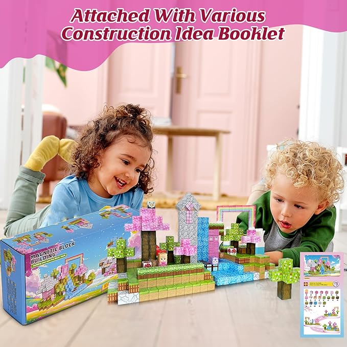 Magnetic Blocks - 110PCS Magnets Building Blocks World Set for Kids Ages 3-5 5-7 8-12, Magnetic Tiles Game Preschool Toys for 3 4 5 6 Year Old Girls Boys Gifts （Rainbow Home）