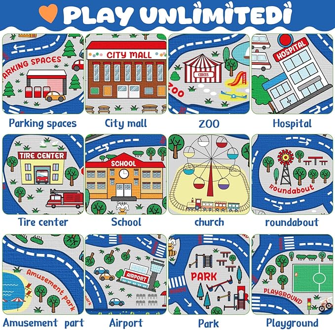Kids Carpet Playmat Rug Player Car Rug,City Life Traffic Road Map Mat Educational Game Area Rug for Toddler Children Playroom Classroom Bedroom (Blue,6 x 9 ft)