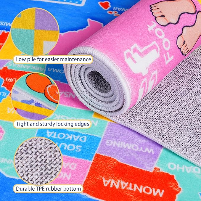 Kids Rugs for Playroom - Soft & Non-Slip 4x4 Feet Round Educational Rug for Learning ABC Alphabet, Numbers, Shapes & Map, Washable Classroom Rug for Toddler Nursery & Kids Room Decor