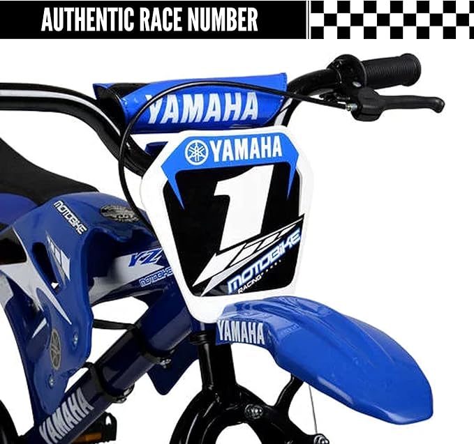 Yamaha 16 Inch Motocross Style Bike for Kids | Coaster Brake, Detachable Training Wheels | Safe Pedal Powered Bicycle for Toddlers Ages 4-8 | Great for Boys & Girls