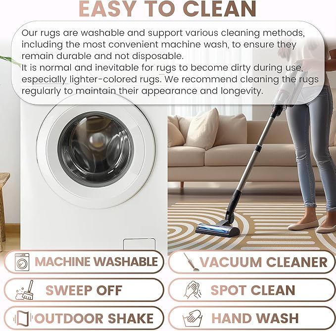 Washable 8x10 Abstract Area Rug for Living Room, Tan Brown Rainbow Modern Boho Throw Rugs, Soft Ultra-Thin Low Pile Stain Resistant Nonslip Indoor Large Carpet for Office Bedroom Playroom Classroom