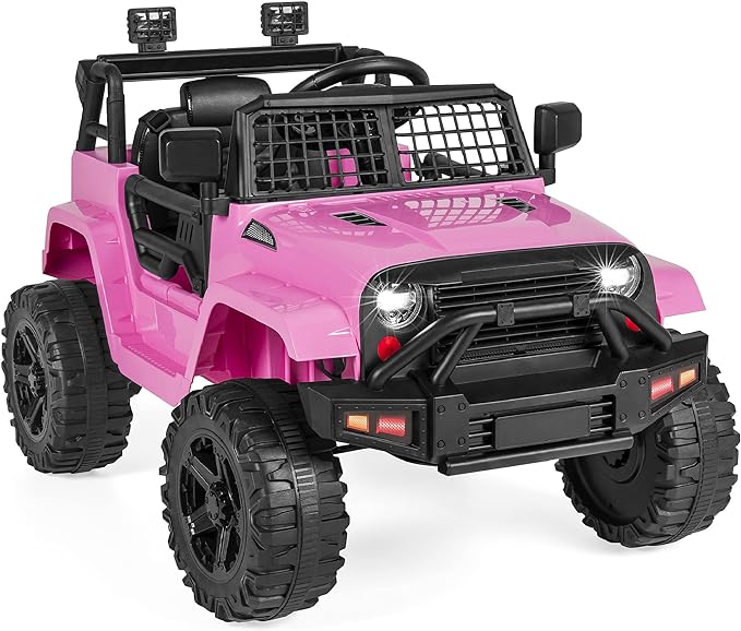 Best Choice Products 12V Kids Ride On Truck Car w/Parent Remote Control, Spring Suspension, LED Lights, AUX Port - Pink