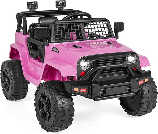Best Choice Products 12V Kids Ride On Truck Car w/Parent Remote Control, Spring Suspension, LED Lights, AUX Port - Pink