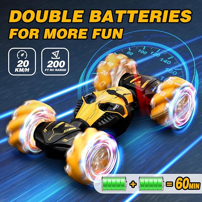Remote Control Car for Boys 8-12, 4WD Gesture Sensing RC Stunt Car 2.4Ghz with Lights Music Sprayer RC Cars for Boys Age 4-7 8-12 Hand-Controlled Cars Toys Birthday Gifts for Kids Girls Yellow