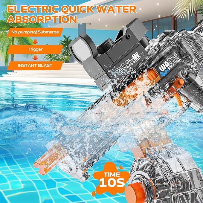 Electric Water Gun for Adults Kids, Automatic Squirt Watergun Pistol with Led Lights, Summer Outdoor Pool Beach Party Toys, UMP45 Black
