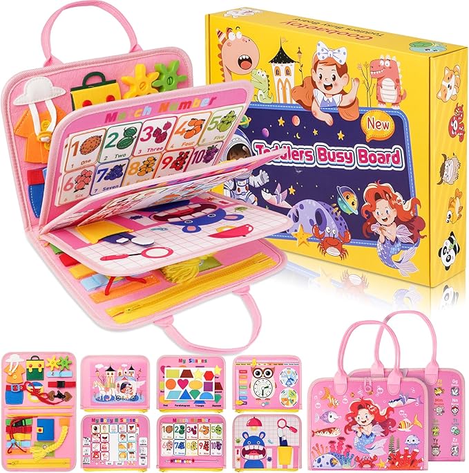 2 Year Old Girl Christmas Birthday Gift - Montessori Busy Board Book for Toddler Girls (Age 1-3), Sensory Learning Activity Toys, Road & Airplane Travel Toys