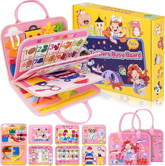 2 Year Old Girl Christmas Birthday Gift - Montessori Busy Board Book for Toddler Girls (Age 1-3), Sensory Learning Activity Toys, Road & Airplane Travel Toys