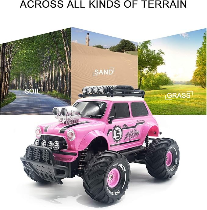 10Leccion Remote Control Car, Pink RC Truck With Two Rechargeable Batteries, Toys for 3-8 Year Old Girls, Birthday Ideas