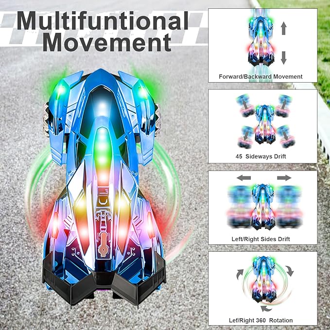 SASBSC Lambo Remote Control Car for Boys 4-7 8-12 Drift Rc Cars with 360° Rotation, Spray, Music & Lights 1:12 Rechargeable Rc Car Toys 10-12km/h Sport Race Toy Cars Gifts for Kids (Blue)