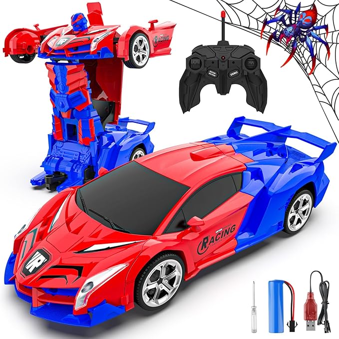 Transform Remote Control Car for Boys 4-12, 1:18 Scale RC Car, One-Button Deformation 360 Rotation Robot Toy, Kids Toys for 3-12 Years Old, Gift