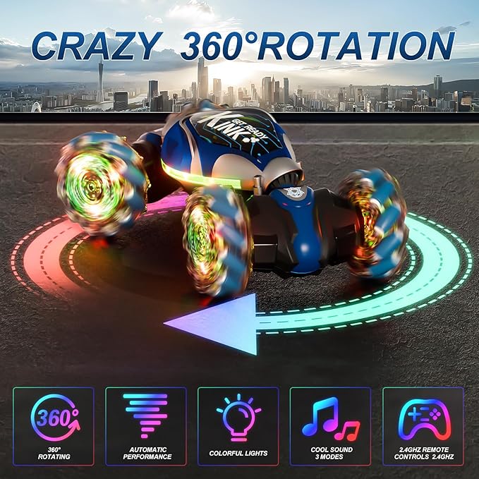 RC Stunt Cars Remote Control Car Double-Sided Driving 360° Flips Rotating Car Toy All Terrain Off-Road car,4WD Gesture Sensing Rc Cars for Teen Boys for Kids for Boys Girls Age 6-12