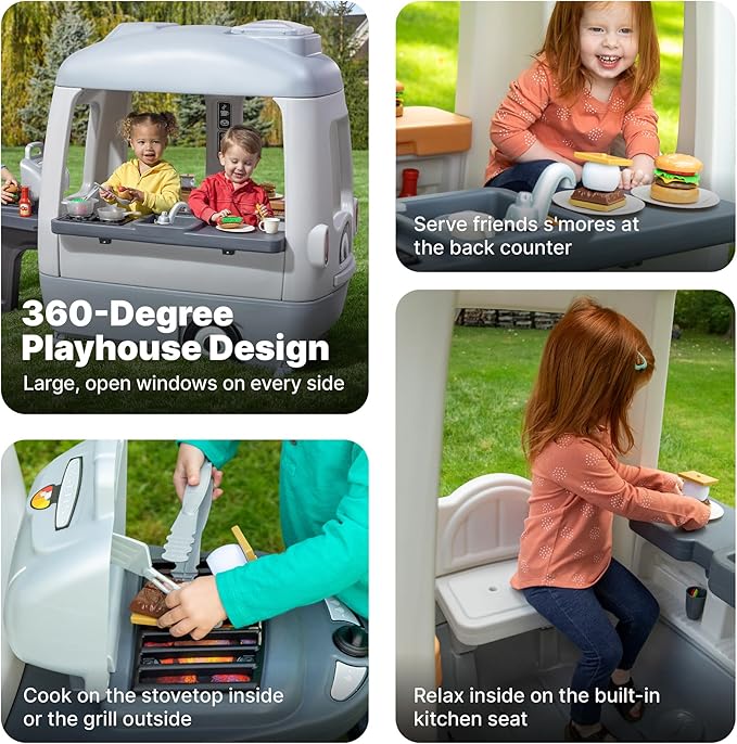 Step2 Adventure Camper Kids Playhouse, Indoor/Outdoor Playset & Kitchenette, Interactive Play with Sounds, Includes 52 Piece Toy Accessories, Made of Durable Plastic, For Toddlers 2+ Years Old