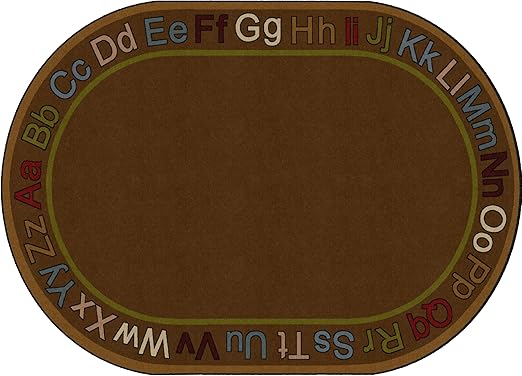 Flagship Carpets Know Your ABCs Educational Oval Area Rug for Home Learning or Classroom Mat, Kids Room or Playroom Carpet, 6' x 8'4",Earth Tones