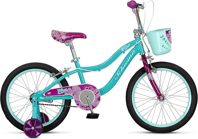 Schwinn Elm BMX Style Toddler and Kids Bike, For Girls and Boys, 18-Inch Wheels, With Training Wheels, Chain Guard, and Front Basket, Recommended Height 42-52 Inch, Teal