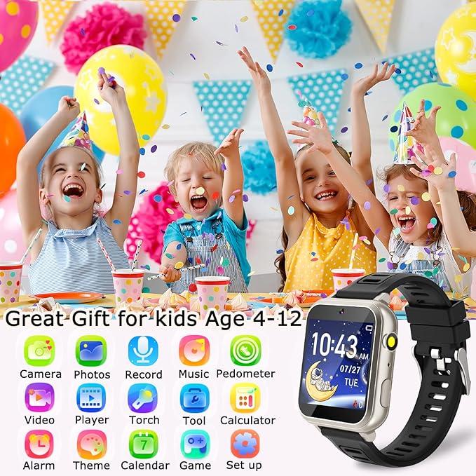 Kids Game Smart Watch for Kids with 24 Puzzle Games HD Touch Screen Camera Video Music Player Pedometer Alarm Audiostory Flashlight 12/24hr Kids Watch Gift for 4-12 Year Old Boys Girls Toys for Kids