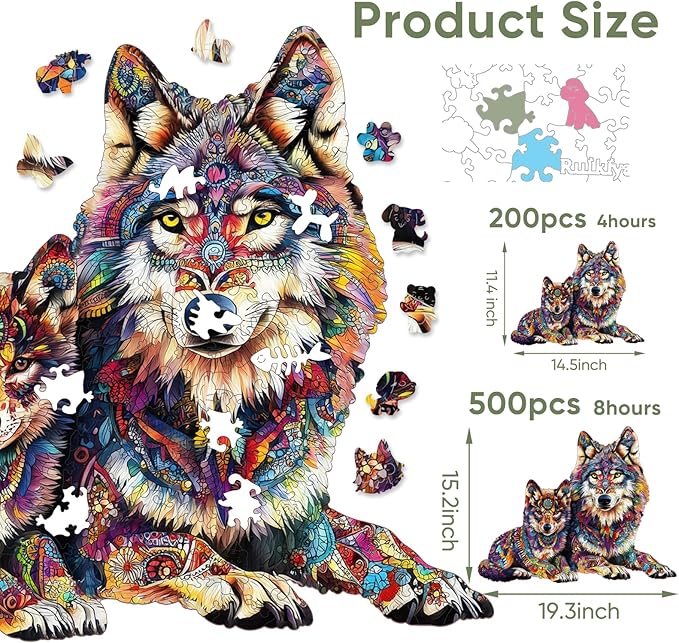 Wolf Family 500 Pieces Wooden Jigsaw Puzzles for Adults Unique Irregular Shape Fun Challenging Animal Puzzles for Kids and Couples on Birthday,Children’s Day,Christmas 16.7"*15.2"