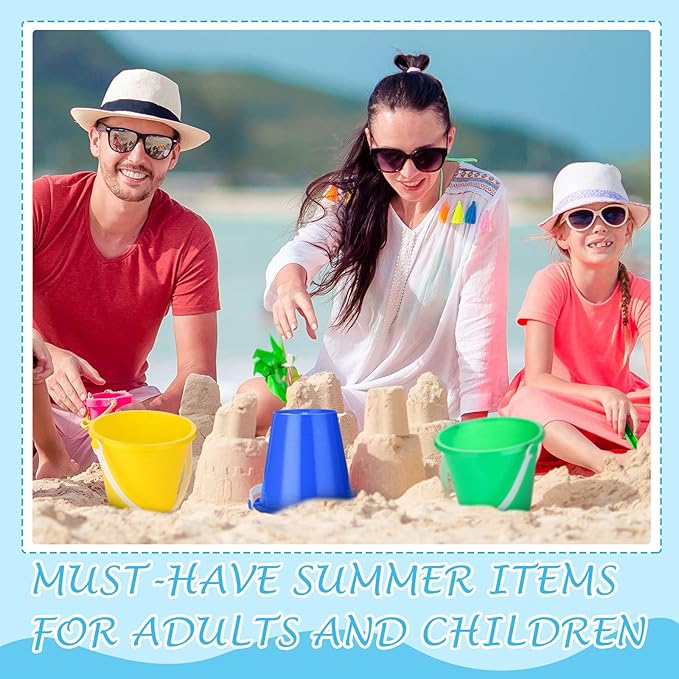 72 Pcs 5 Inch Beach Pails Bulk Colorful Sand Buckets for Boys and Girls Fun Plastic Buckets Party Favors for Sand Molds Summer Activities, Beach Essentials,4 Colors